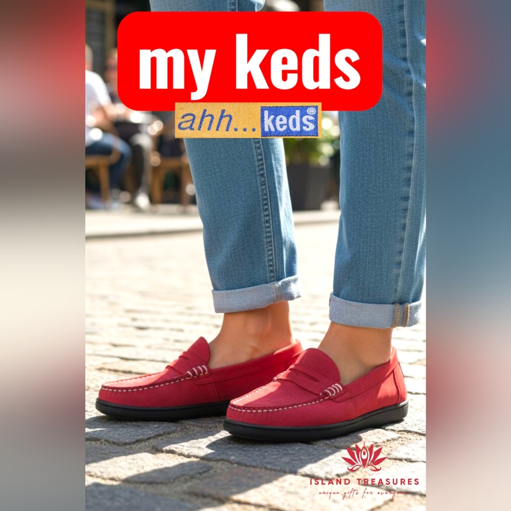 Ahhh Keds Women Size US 8.5 / EU 39.5 Red Suede Leather Slip-Ons Moccasin Flats